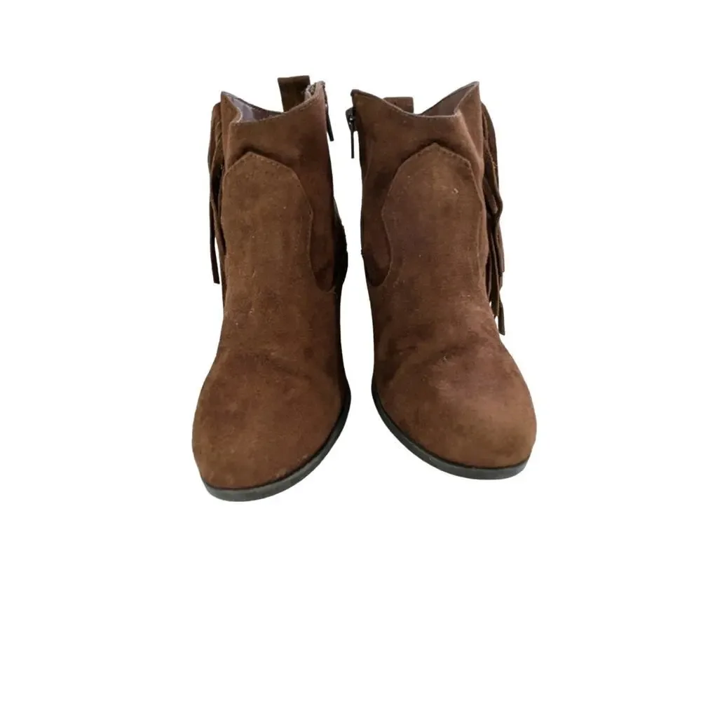 MADDEN GIRL! PANCHO NUTMEG BROWN GENUINE SUEDE LEATHER FRINGED BOOTS! SZ 8M